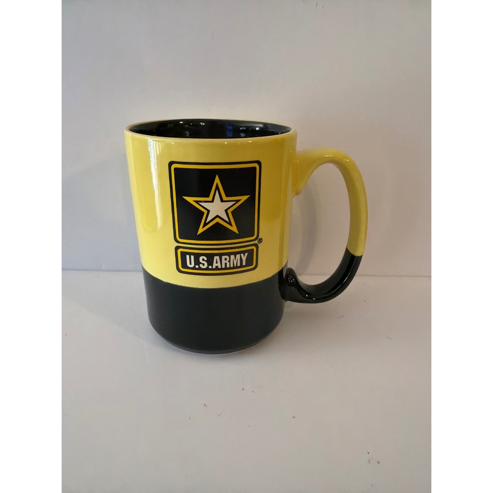 US Army Coffee Mug Yellow Black Two Tone Ceramic Military Star Logo Souvenir‎